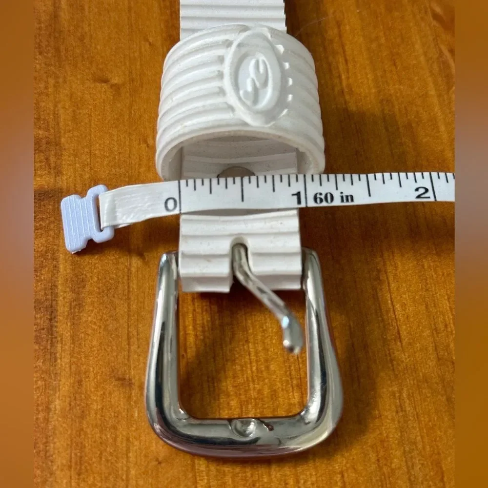 Vintage Liz Claiborne White Ribbed Belt Silver Buckle. Large